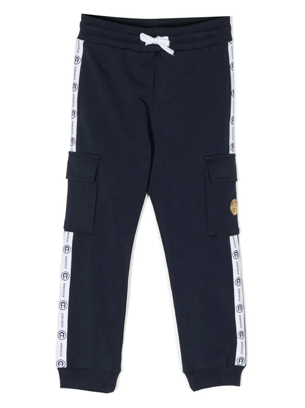 aigner kids pantalon de jogging à bande logo - bleu