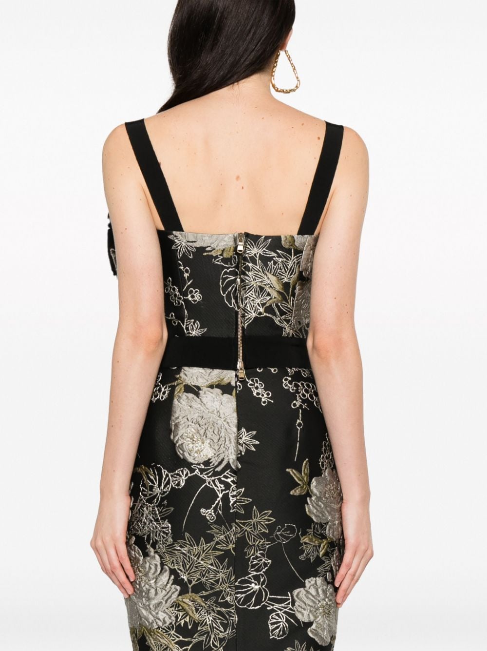 Shop Gemy Maalouf Floral-jacquard Sleeveless Blouse In Black