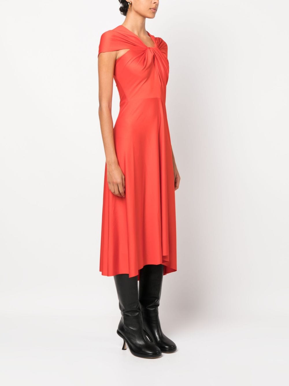 Shop Victoria Beckham Draped Asymmetric Midi Dress In Red