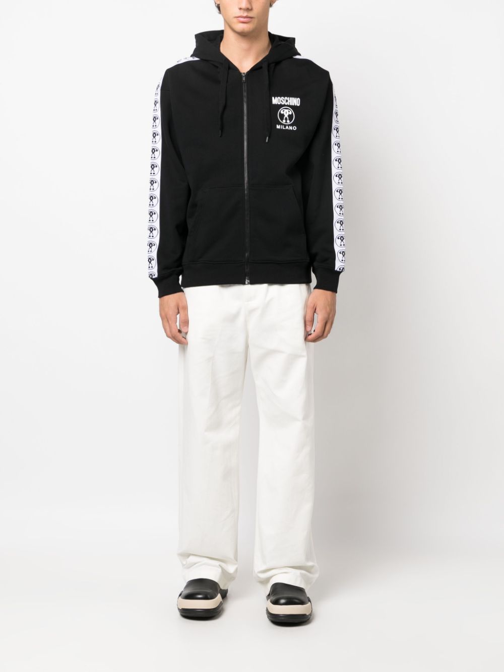 Moschino logo-tape zip-up cotton hoodie - Zwart