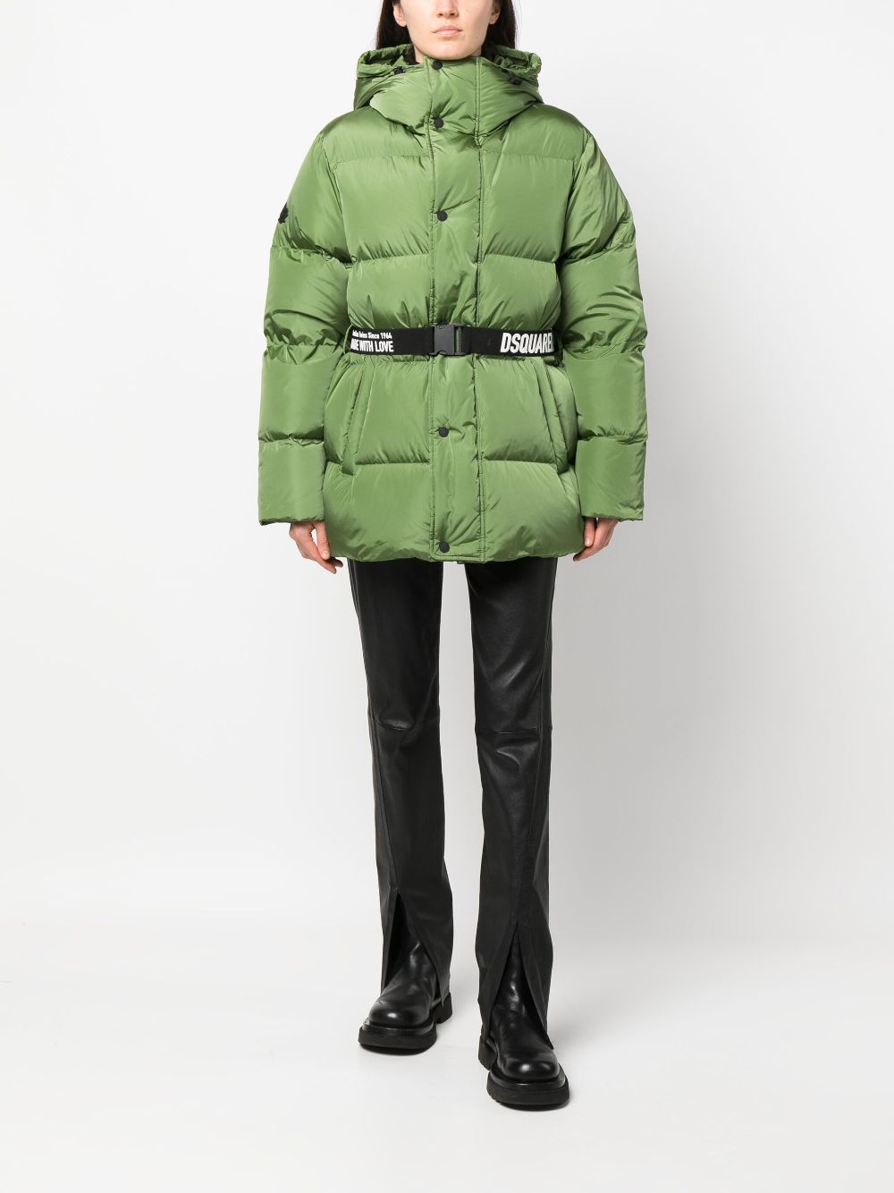 Dsquared2 hooded belted puffer jacket - Groen