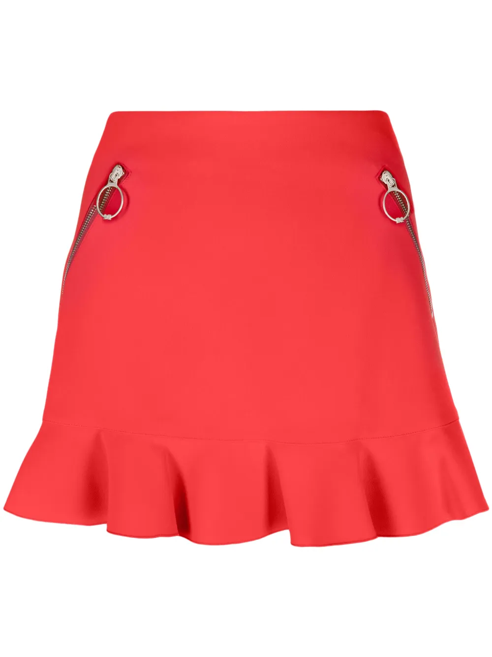 zip-pockets ruffled miniskirt