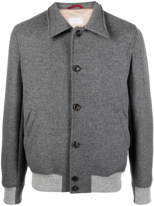 Wool bomber jacket grey herringbone