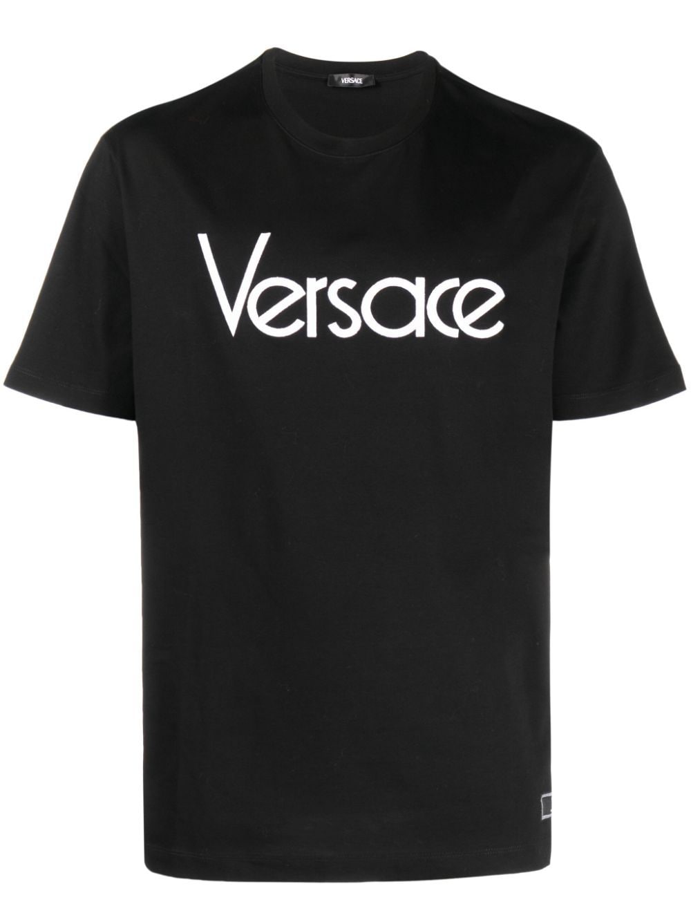 Shop Versace Logo-embroidered Cotton T-shirt In Black