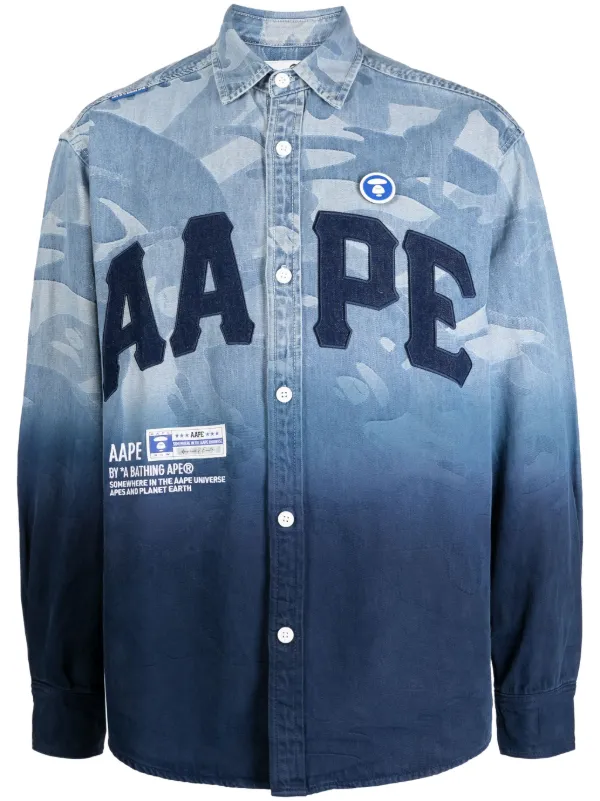 AAPE BY *A BATHING APE® logo-patch Cotton Shirt | Blue | FARFETCH IN 