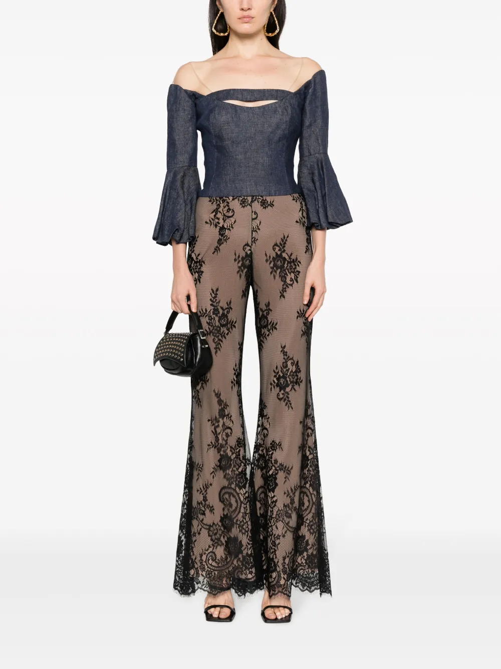 Gemy Maalouf Chantilly lace flared trousers - Zwart