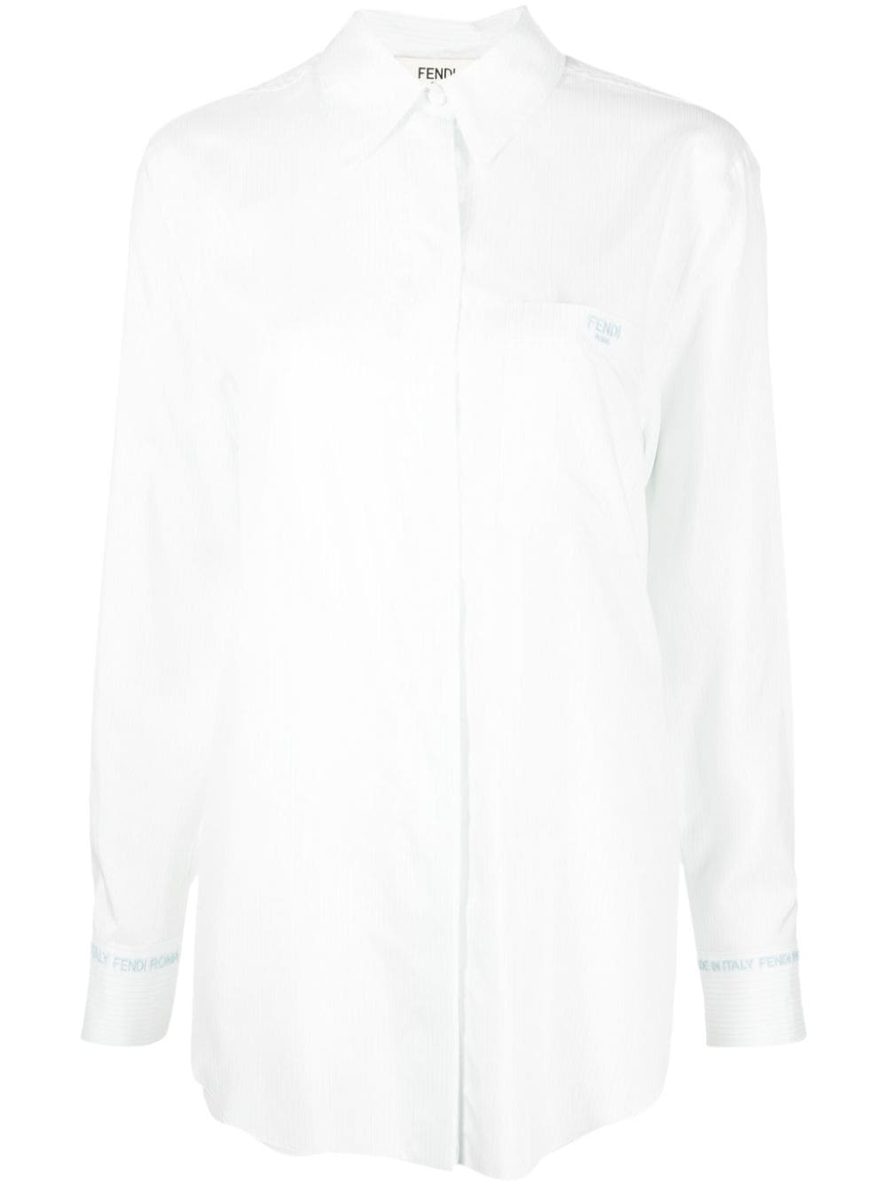Fendi Logo刺绣条纹衬衫 In White