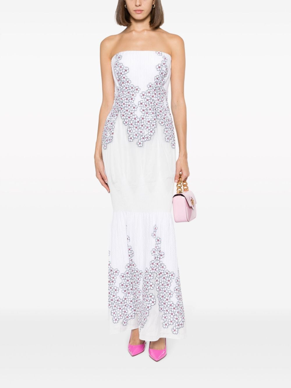 Shop Gemy Maalouf Floral Appliqué Off-shoulder Maxi Dress In White
