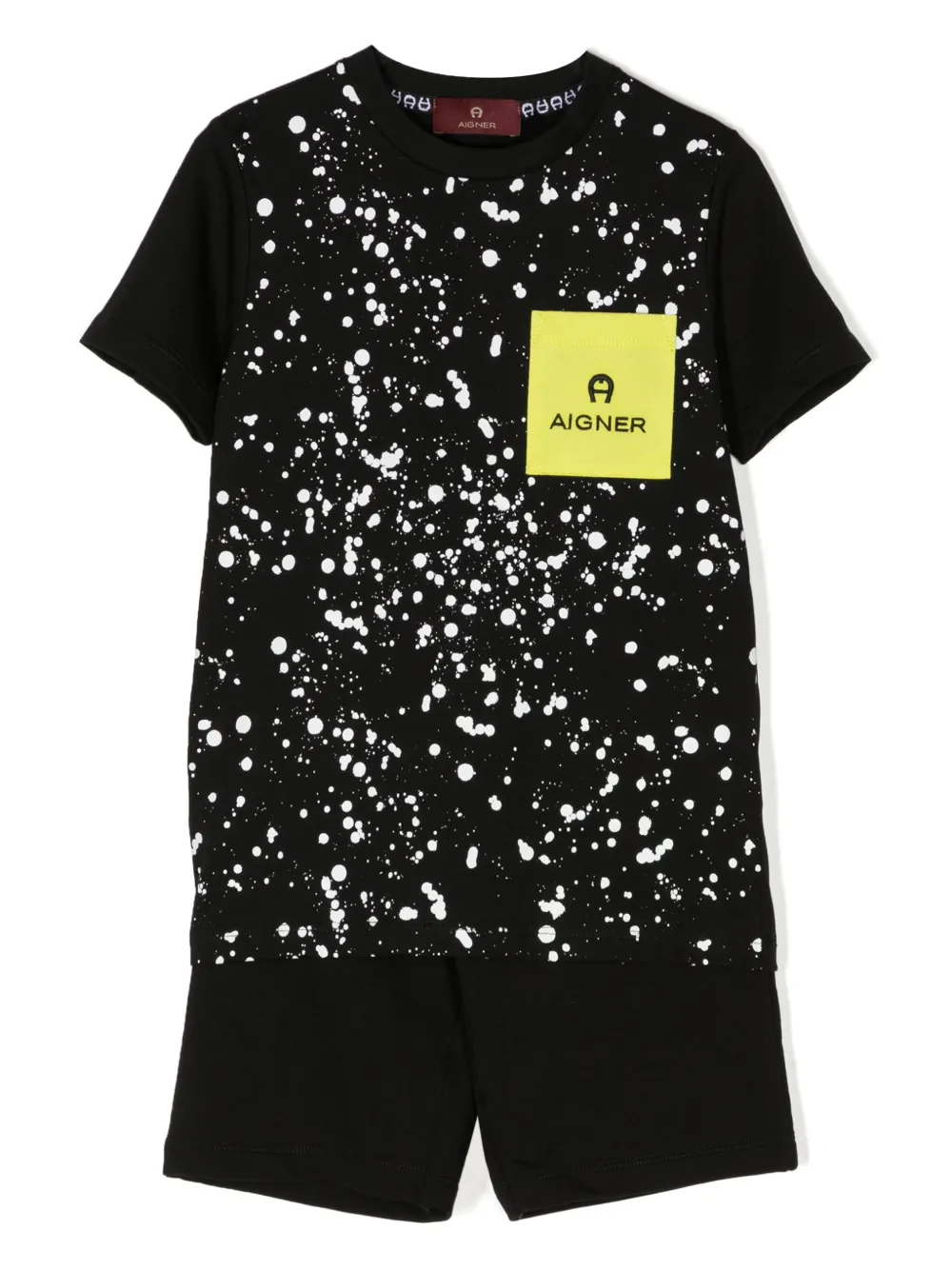 Aigner Kids' Paint-splatter Cotton Shorts Set In Black