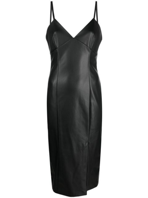 panelled faux-leather slip dress