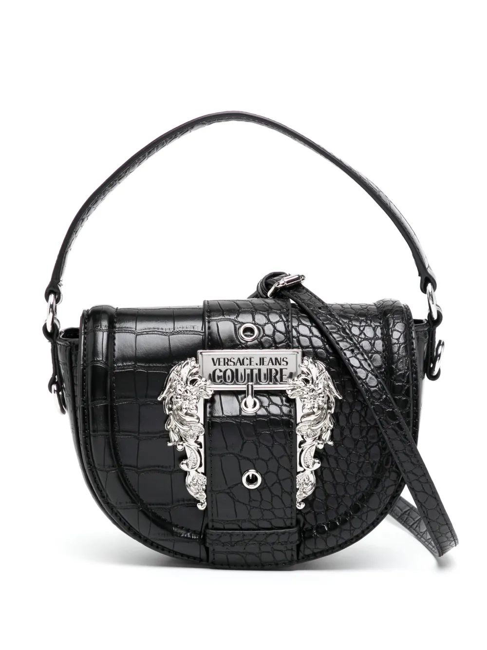 Versace Jeans Couture small crocodile-embossed logo shoulder bag – Black