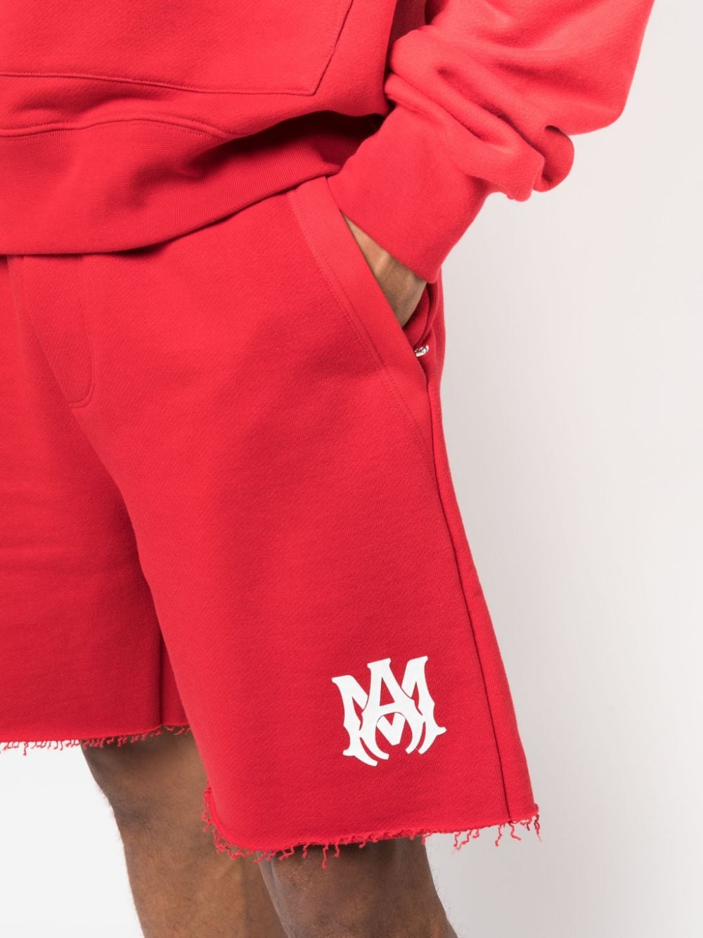 Shop Amiri Logo-print Cotton Bermuda Shorts In Red