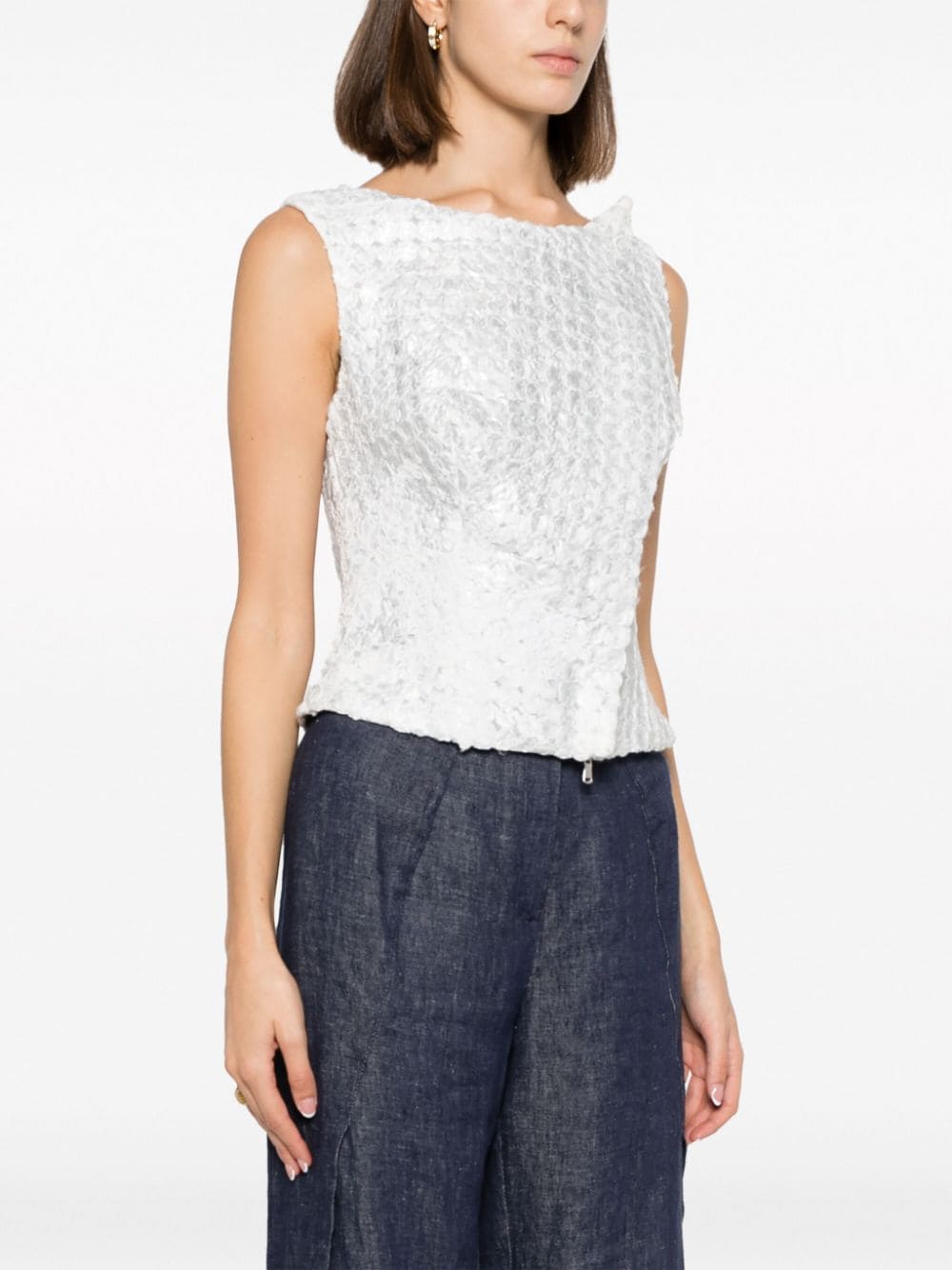 Shop Gemy Maalouf Embossed-finish Sleeveless Blouse In White