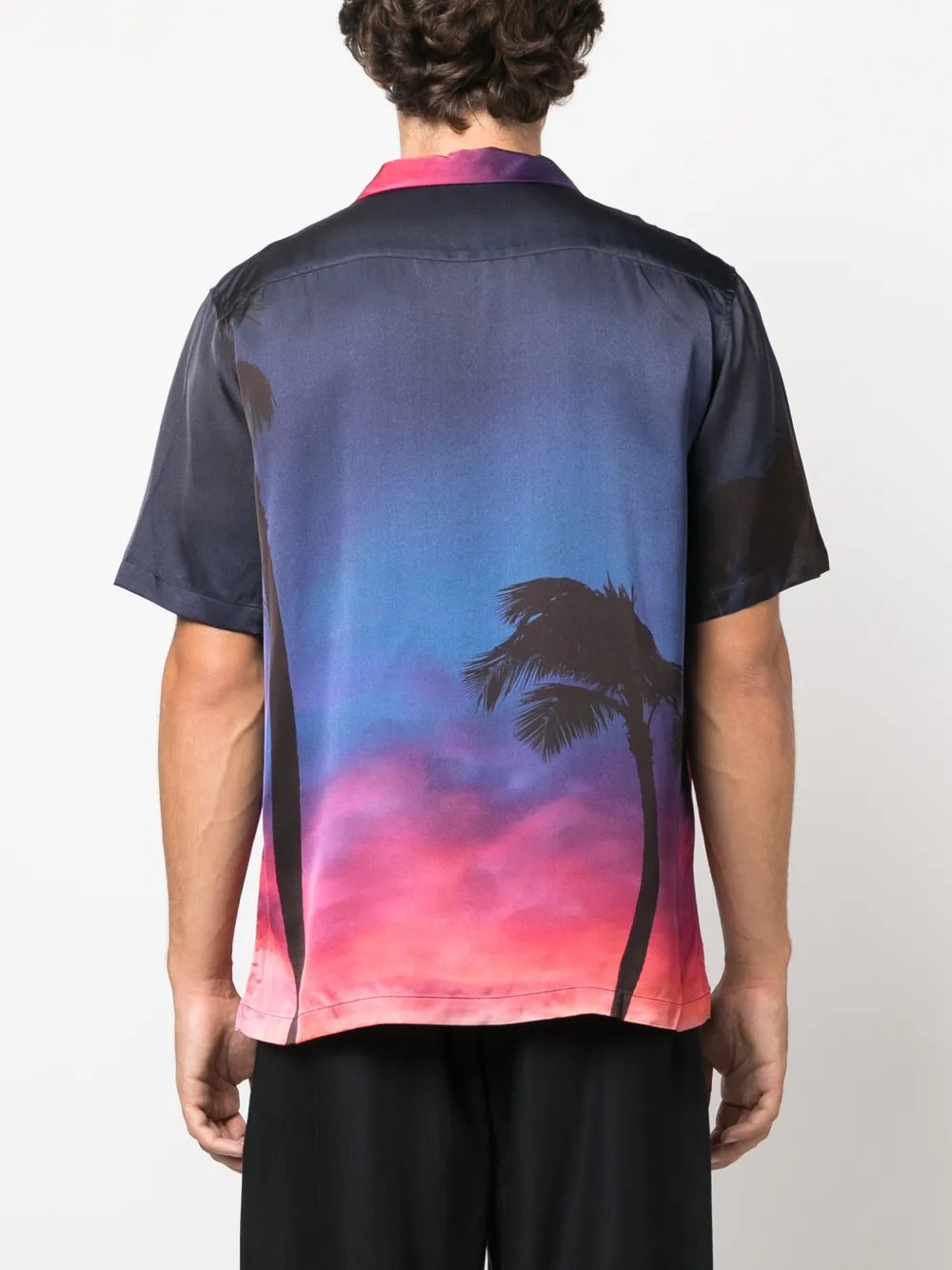 Blue Sky Inn Sunset Palms Short Sleeve Button-up Shirt In Blue