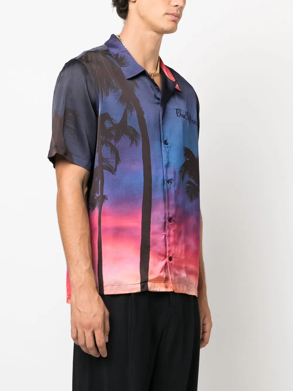 Blue Sky Inn Sunset Palms Short Sleeve Button-up Shirt In Blue