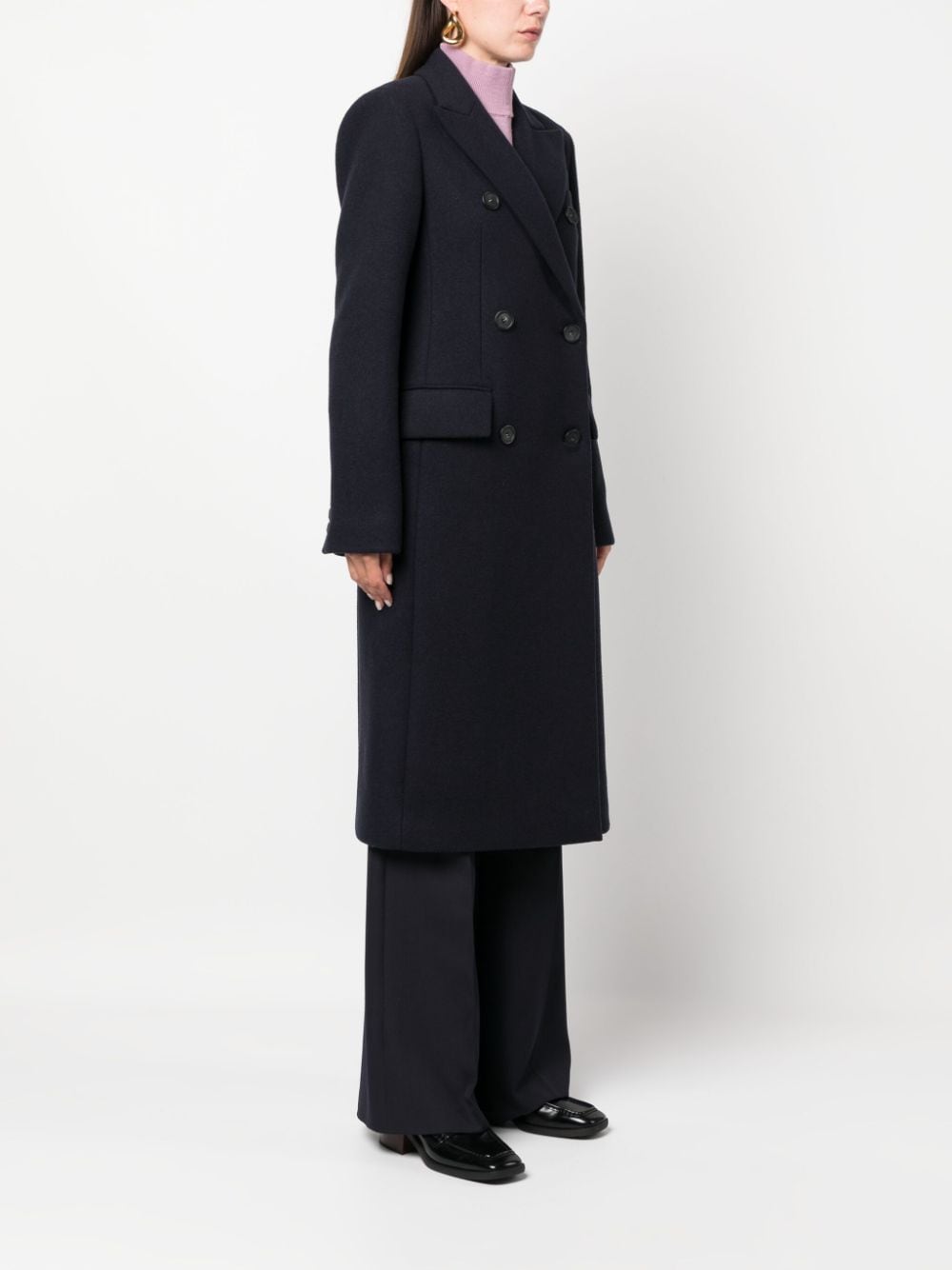 Shop Sportmax Double-breasted Padded Shoulder Peacoat In Blue