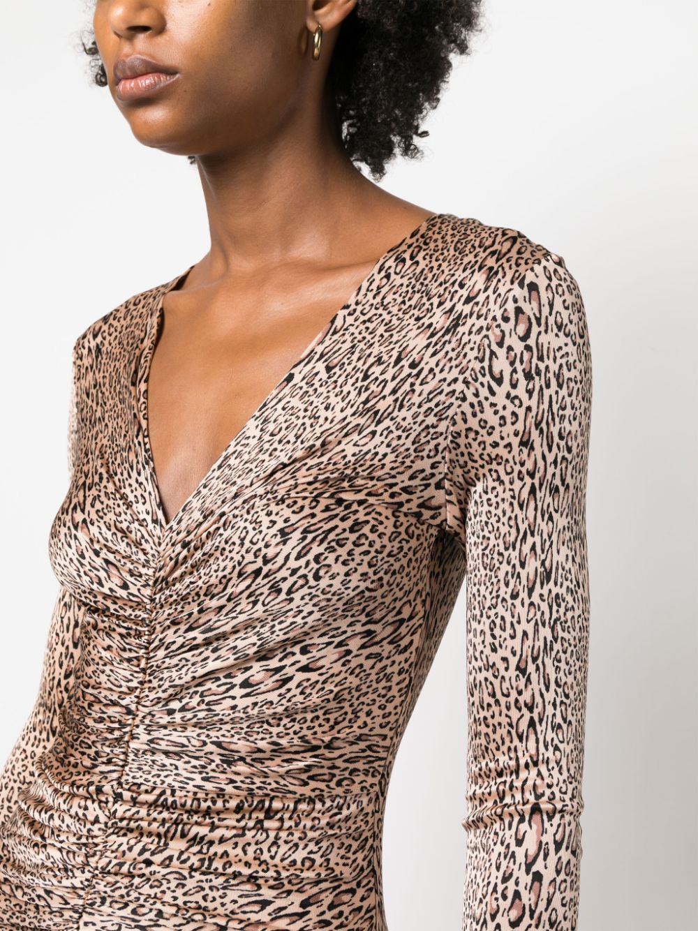 Shop Twinset Leopard-print Ruched Minidress In Brown