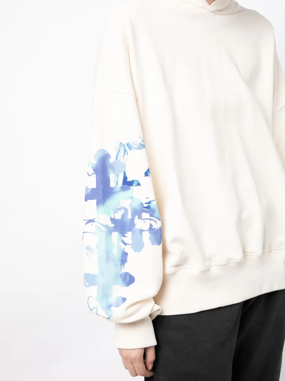 We11 Done Abstract-print Cotton Hoodie In White