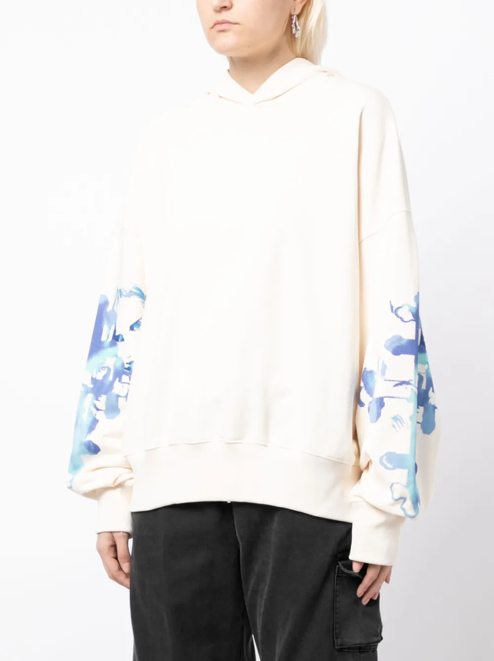 We11 Done Abstract-print Cotton Hoodie In White