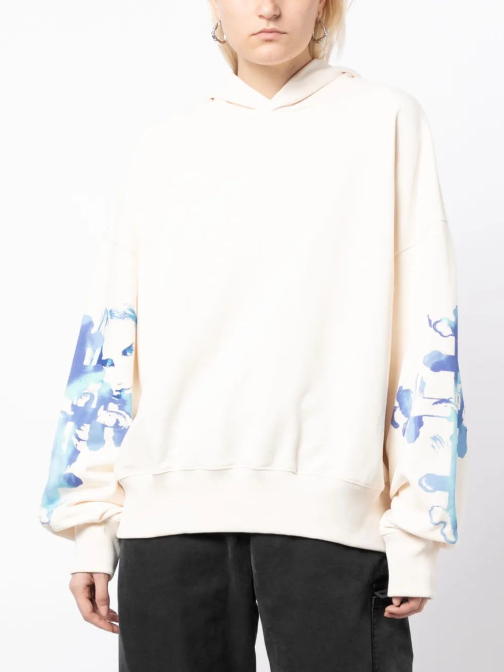 We11 Done Abstract-print Cotton Hoodie In White