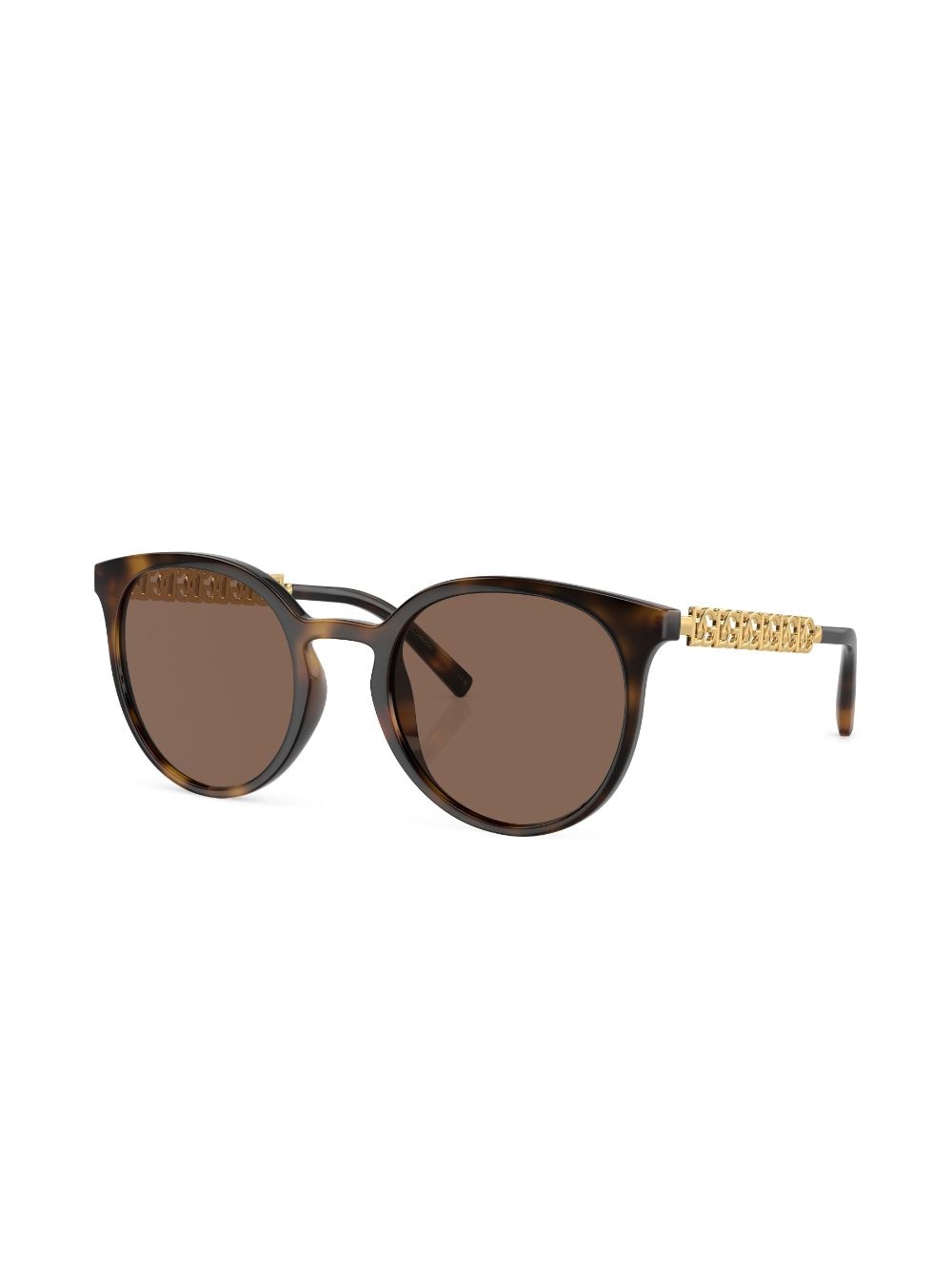 Shop Dolce & Gabbana Logo-chain Round-frame Sunglasses In Brown