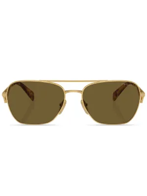 Prada Eyewear triangle-logo rectangle-frame Sunglasses | Gold