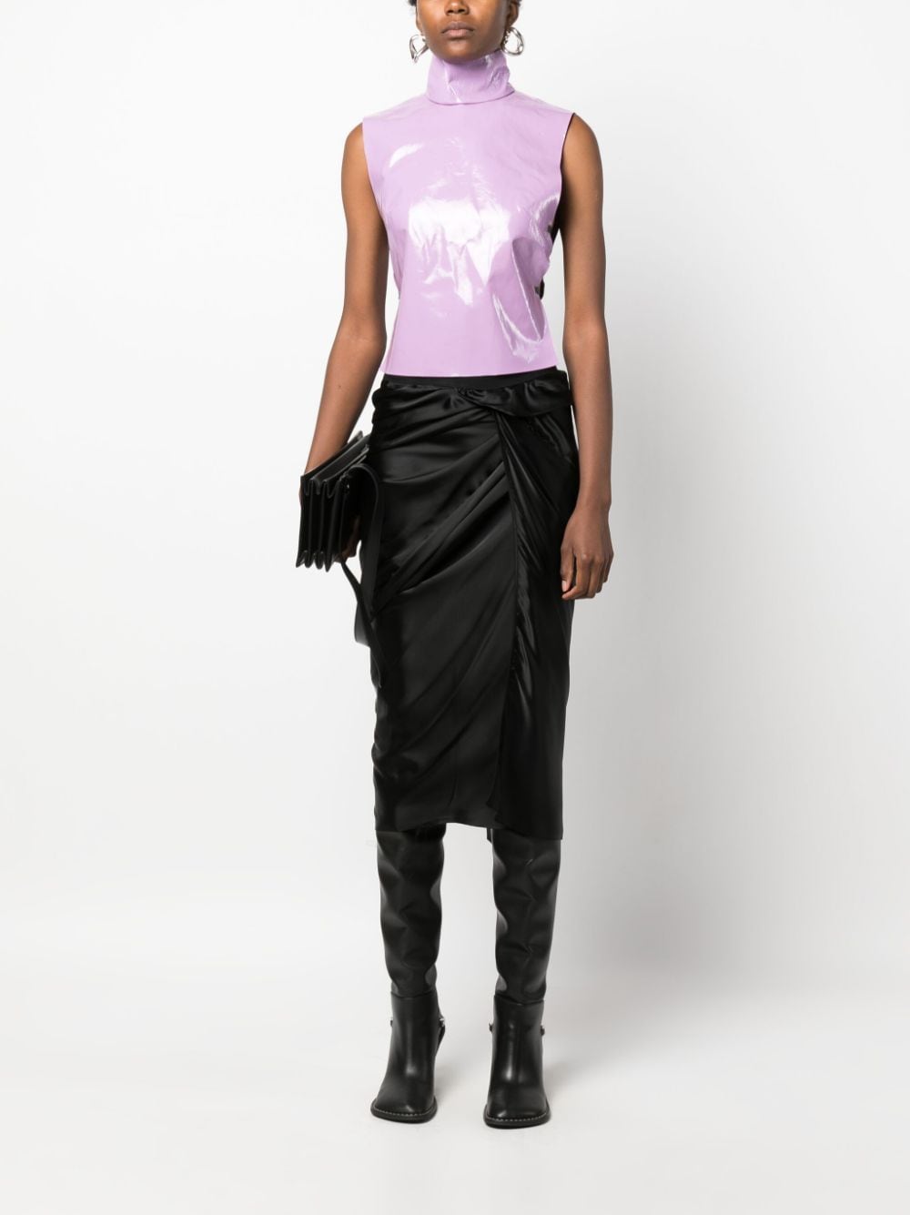 Shop Rick Owens Ruched Mid-rise Midi Skirt In Black
