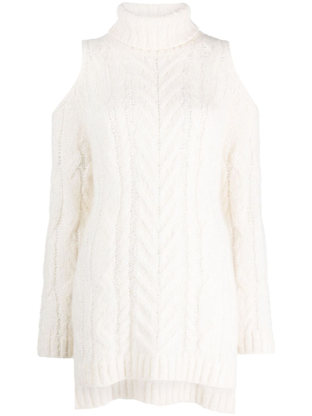 Shop P.a.r.o.s.h Cold-shoulder Cable-knit Jumper In Weiss