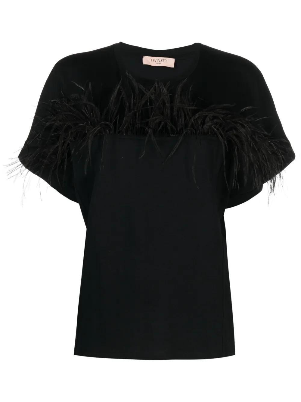 Shop Twinset Embellished Cotton T-shirt In Black