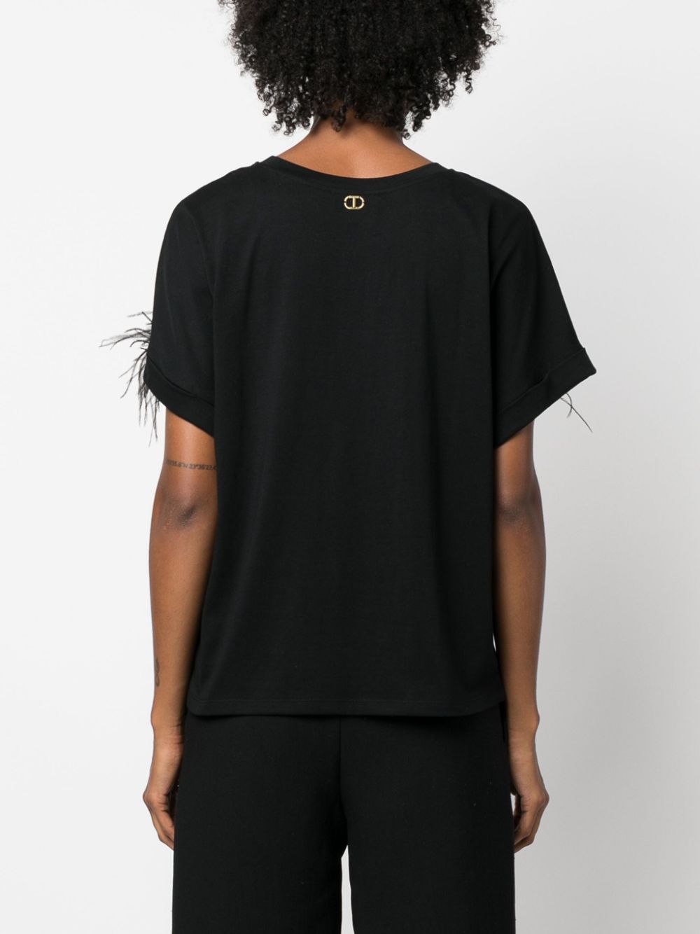 Shop Twinset Embellished Cotton T-shirt In Black