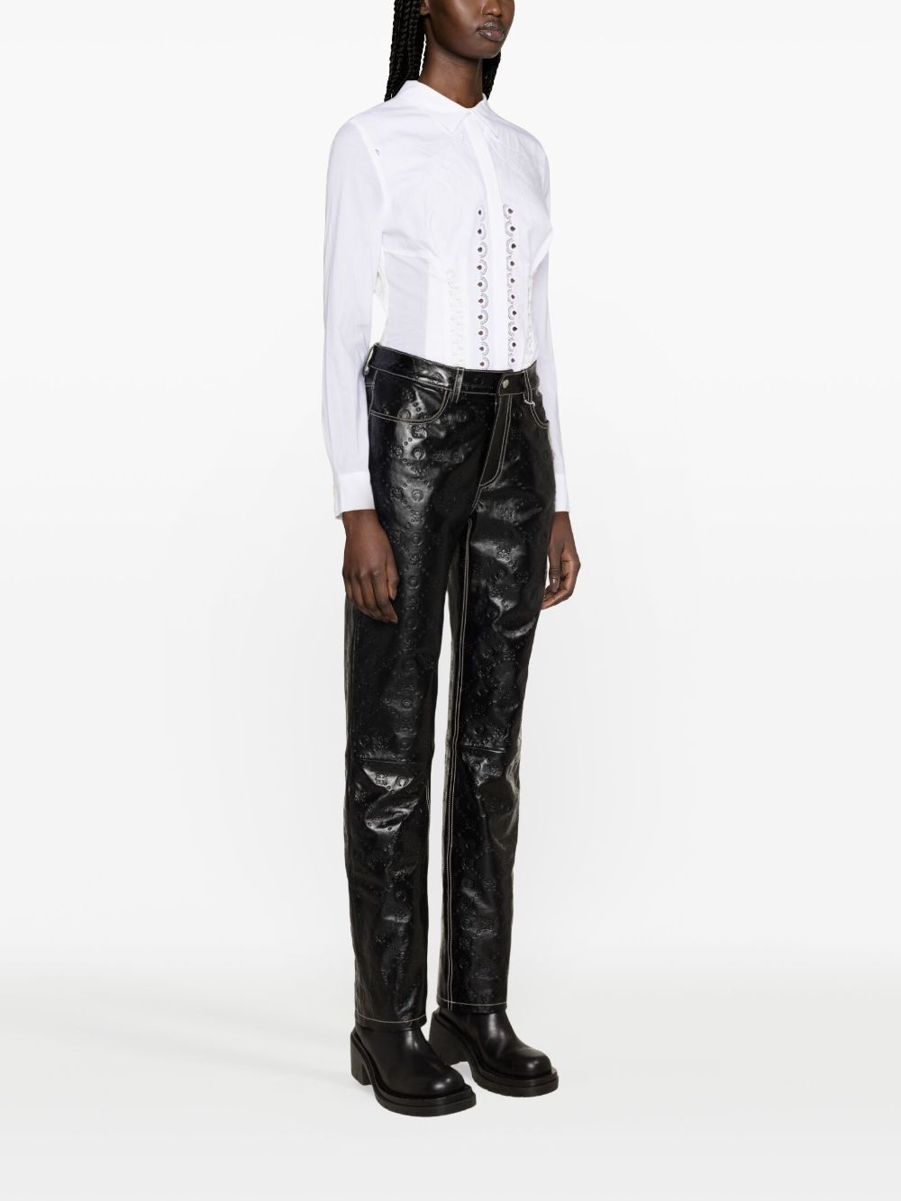 Shop Marine Serre Embossed Straight-leg Leather Trousers In Black