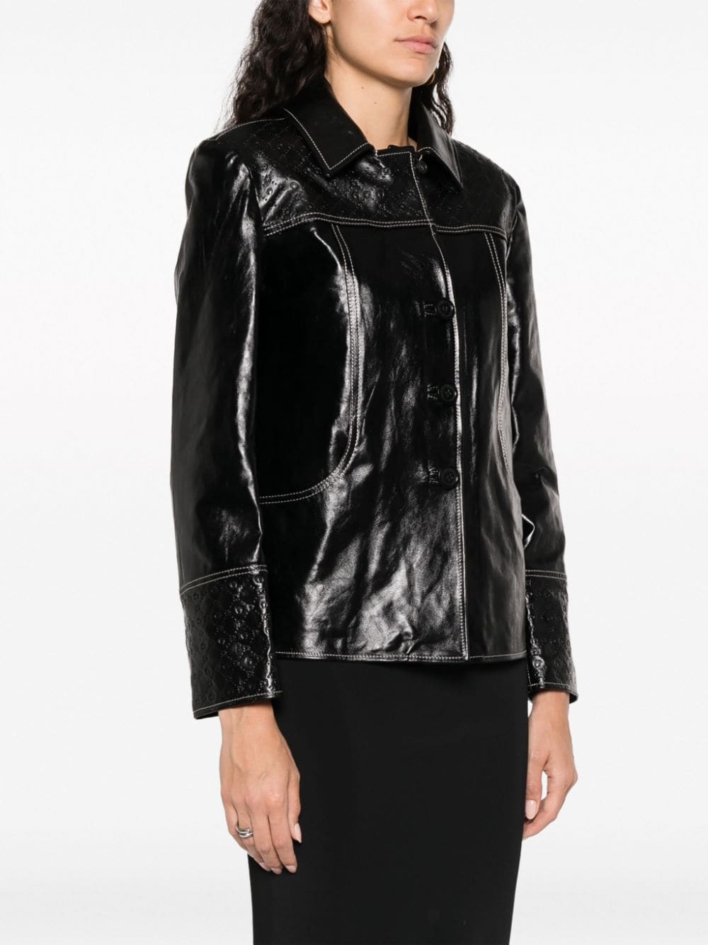 Shop Marine Serre Crescent-moon-panel Leather Jacket In Black