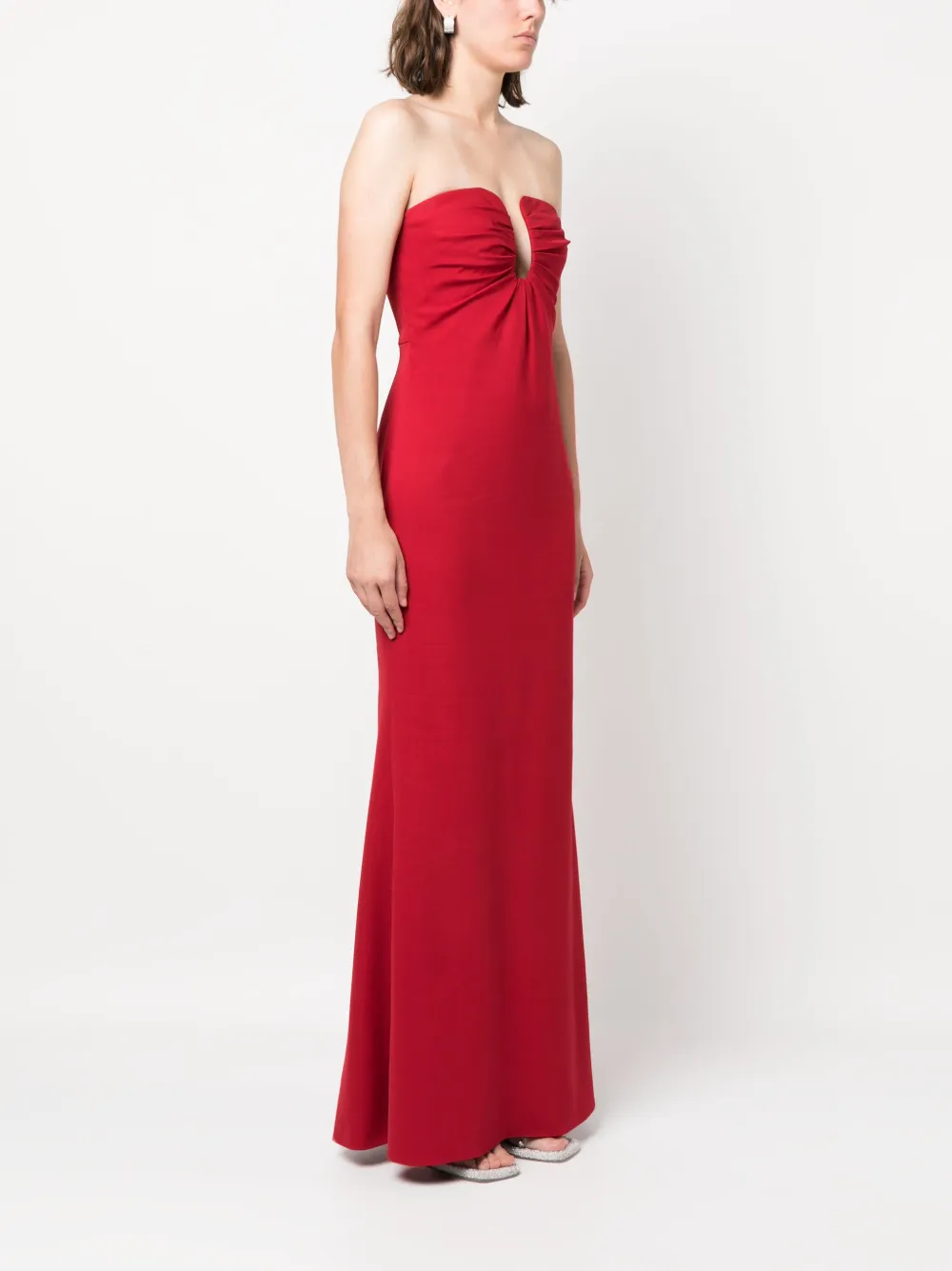 Roland Mouret draped-detail Strapless Maxi Dress | Red | FARFETCH UK