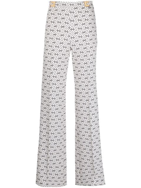 Elisabetta Franchi logo-print flared crepe trousers