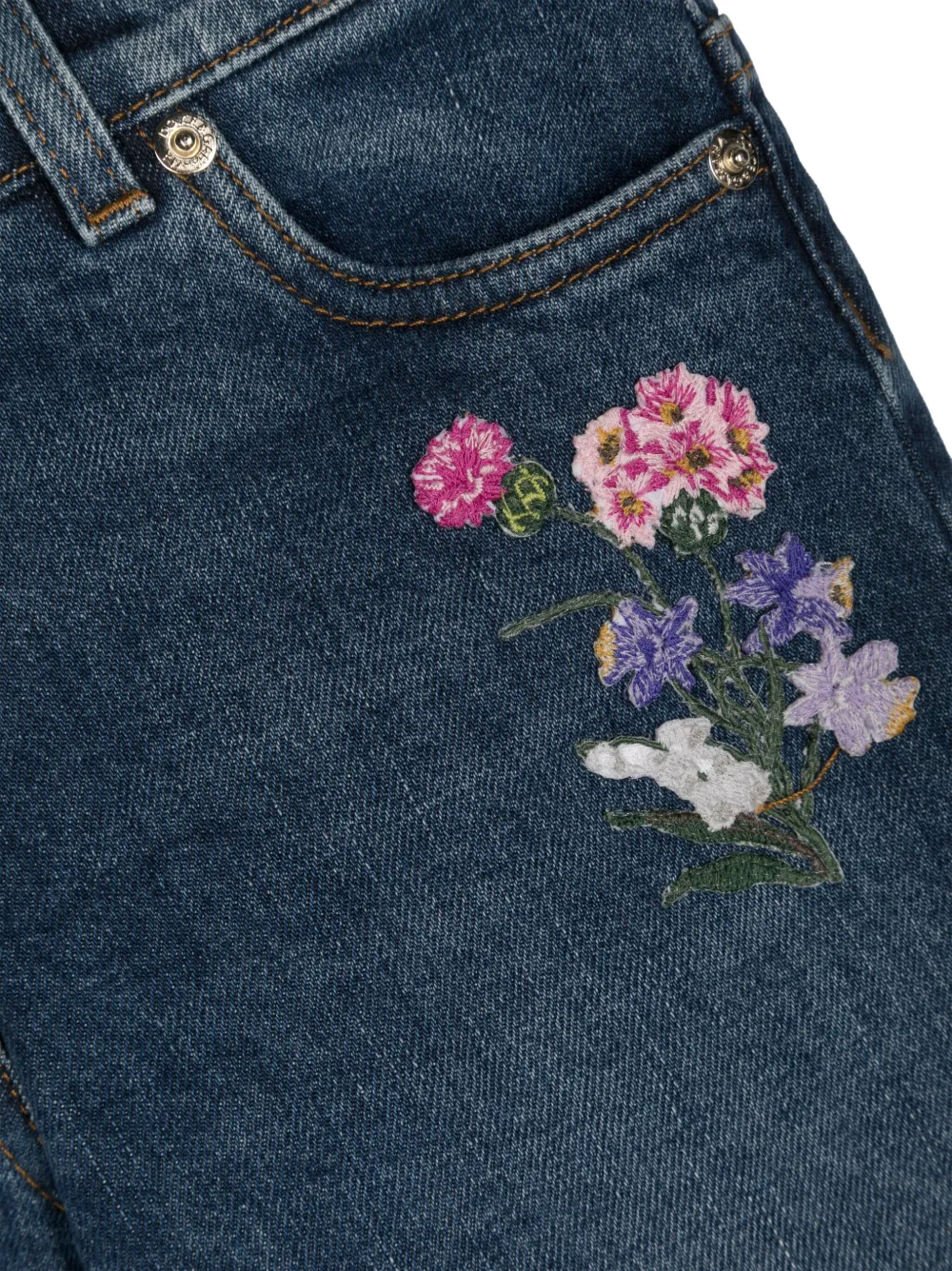  Dolce & Gabbana Kids Floral-embroidered Jeans - Blue 