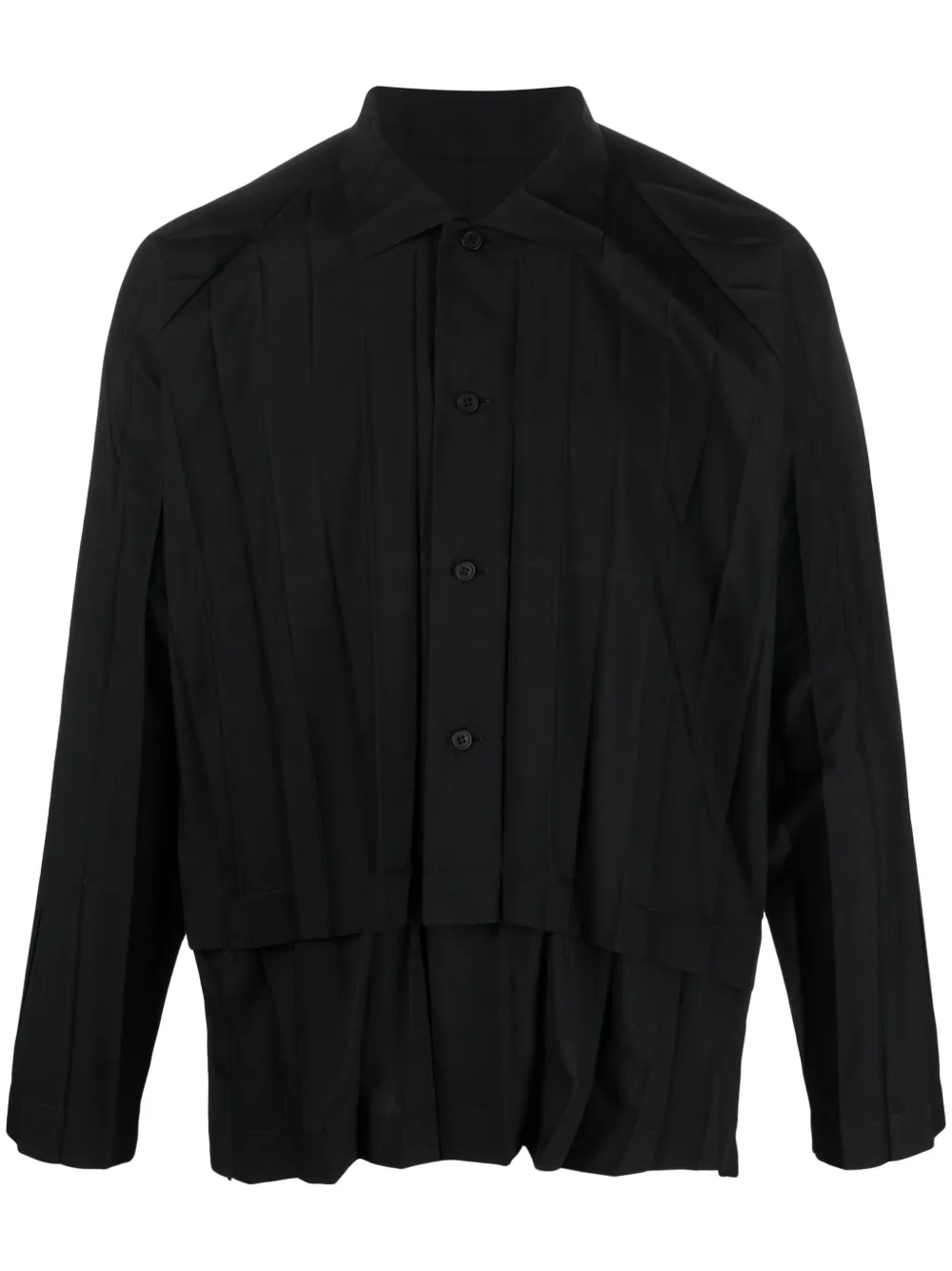 Issey Miyake Pleated Double-edge Short-sleeve Shirt In Black
