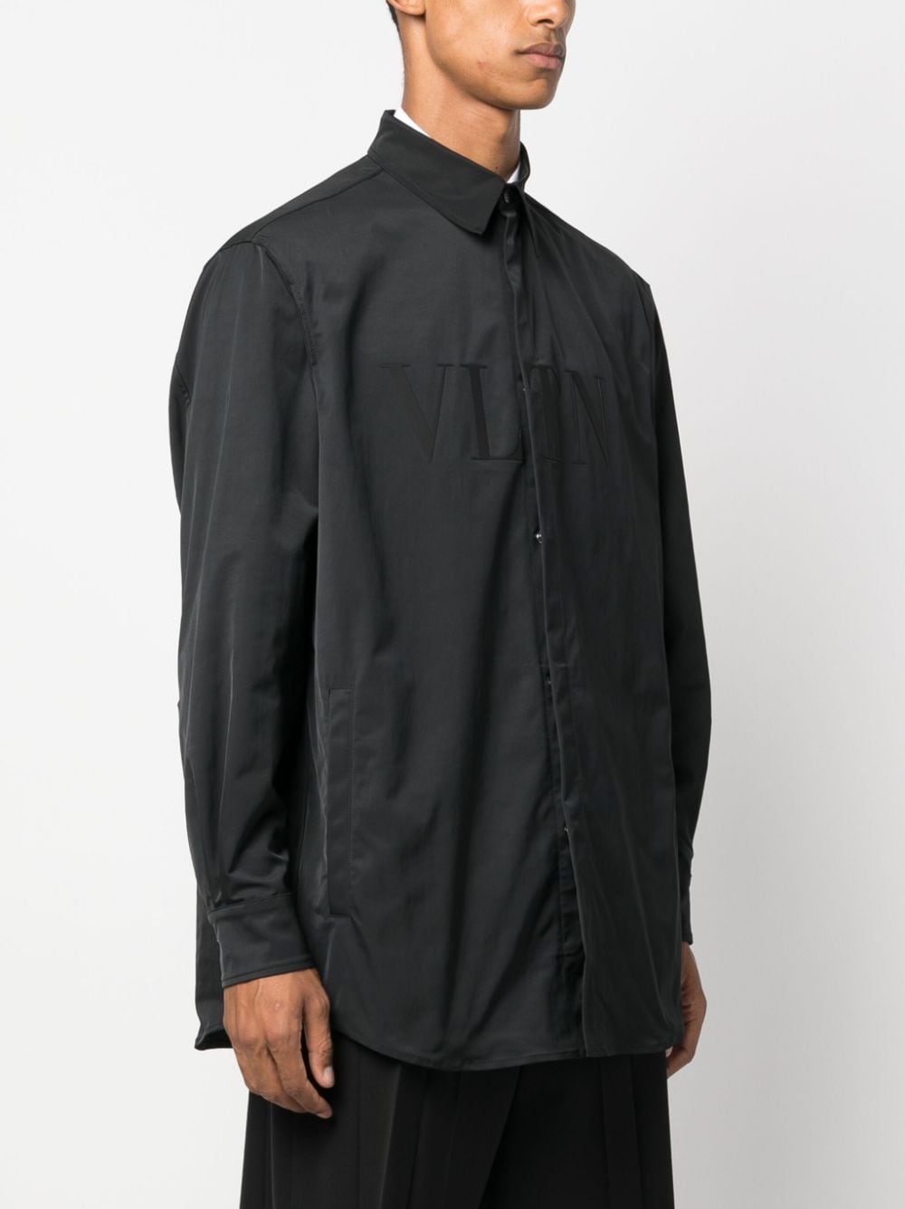 Shop Valentino Vltn-patch Concealed Placket Shirt In Black