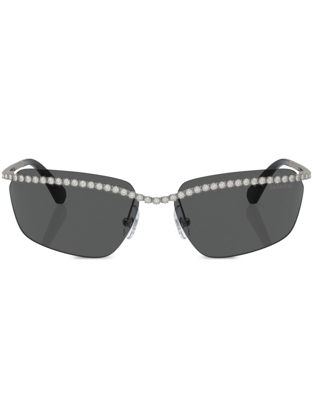 Swarovski Pavé-band Rectangle-frame Sunglasses In Black