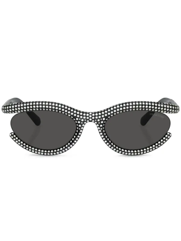 Oval sunglasses.  Swarovski crystal embellished Swarovski Eyewear Pavé crystal-embellished oval-frame  main image 4