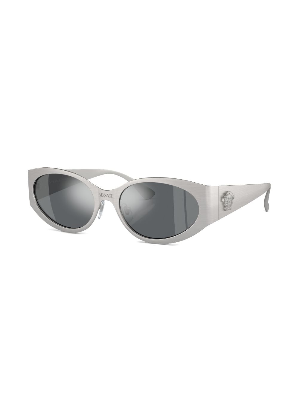 Shop Versace Logo-plaque Oval-frame Sunglasses In Silver