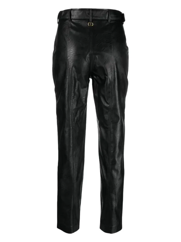 TWINSET Belted faux-leather Trousers | Black | FARFETCH OM