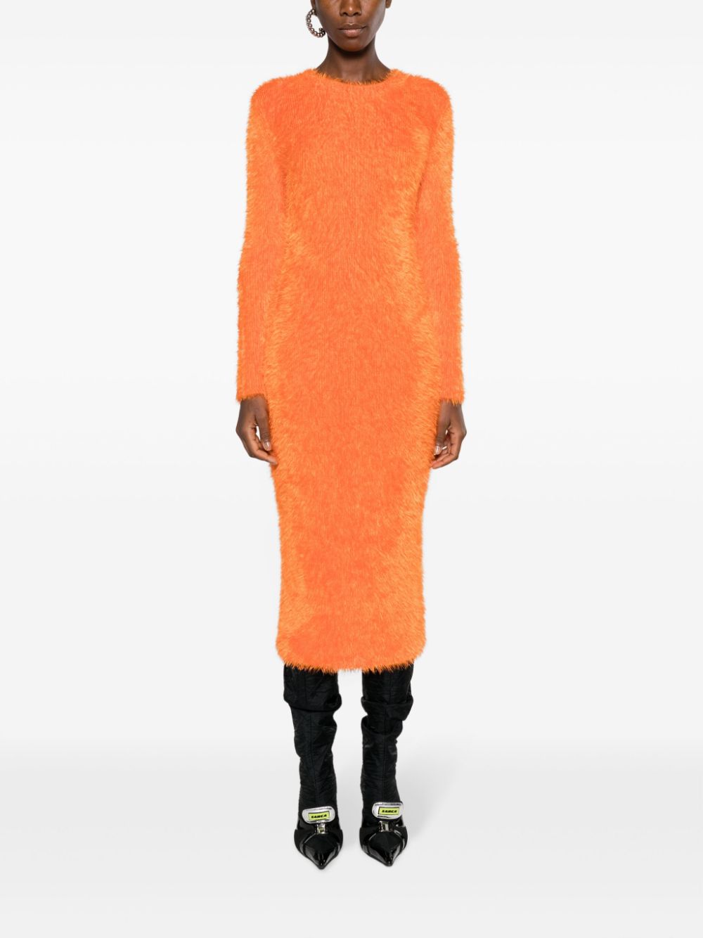 Shop Marine Serre Crescent-motif Knitted Maxi Skirt In Orange