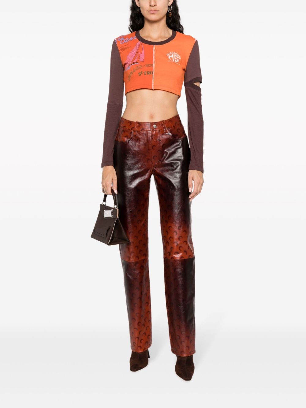 Shop Marine Serre Airbrushed Crafted Leather Straight-leg Trousers In Orange