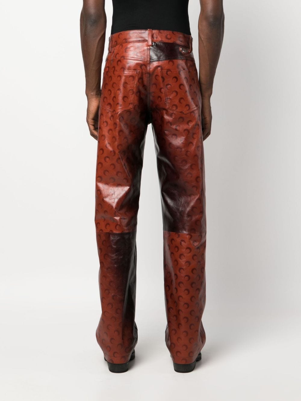 Shop Marine Serre Airbrushed Crafted Leather Trousers In Red