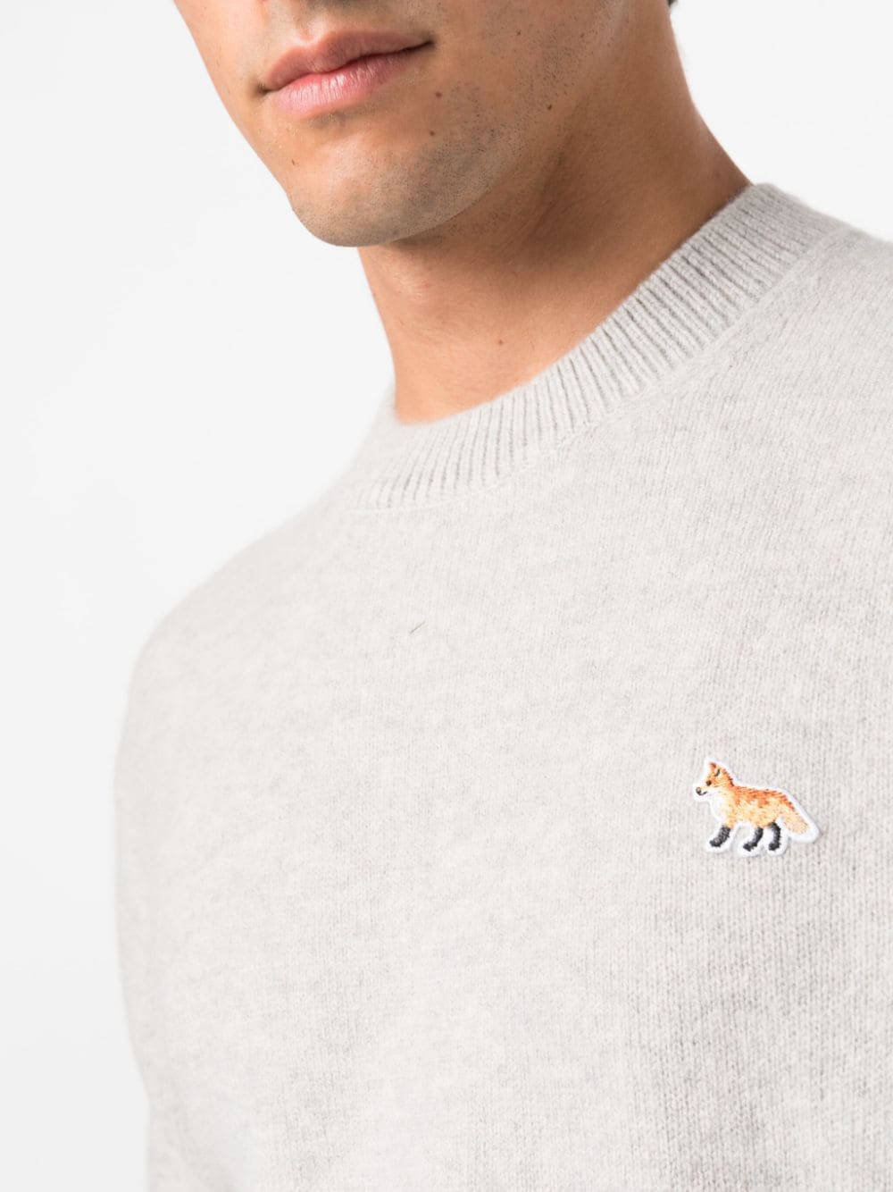 Shop Maison Kitsuné Fox-patch Wool Jumper In Grey