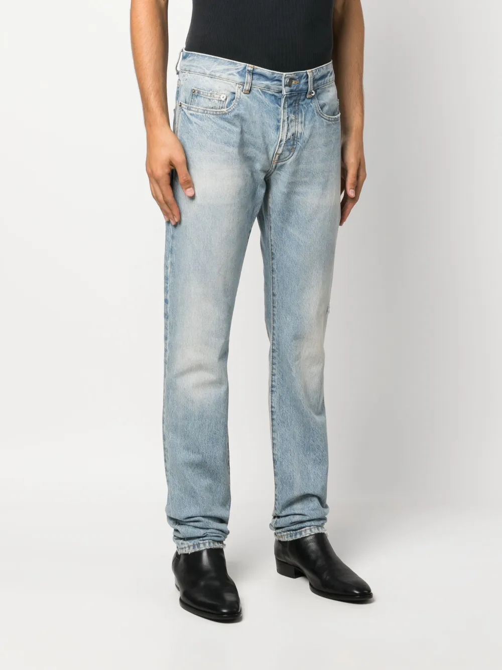 Saint Laurent logo-plaque slim-cut Jeans - Farfetch
