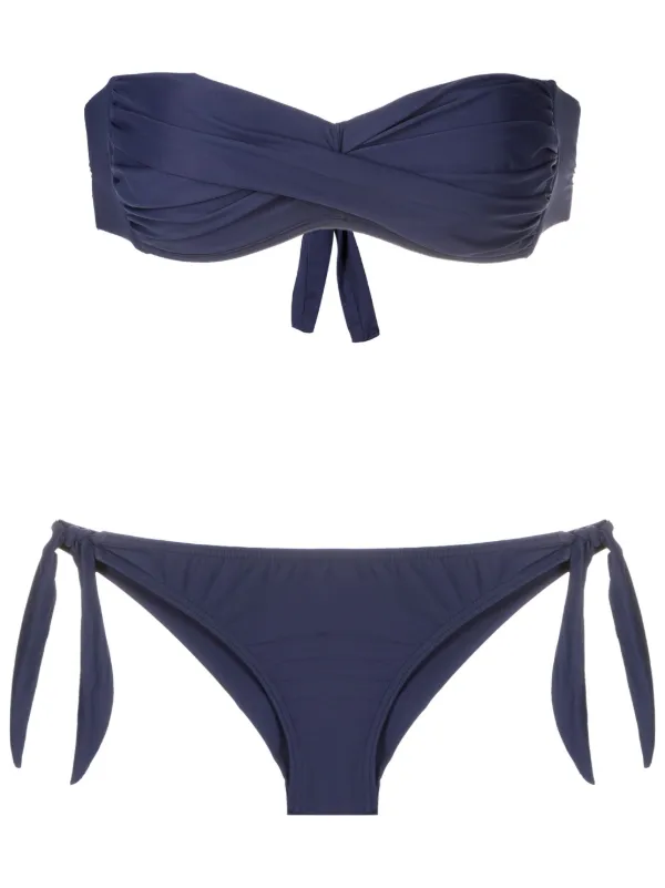 Amir Slama Twisted Bandeau Strapless Bikini Blue FARFETCH UK