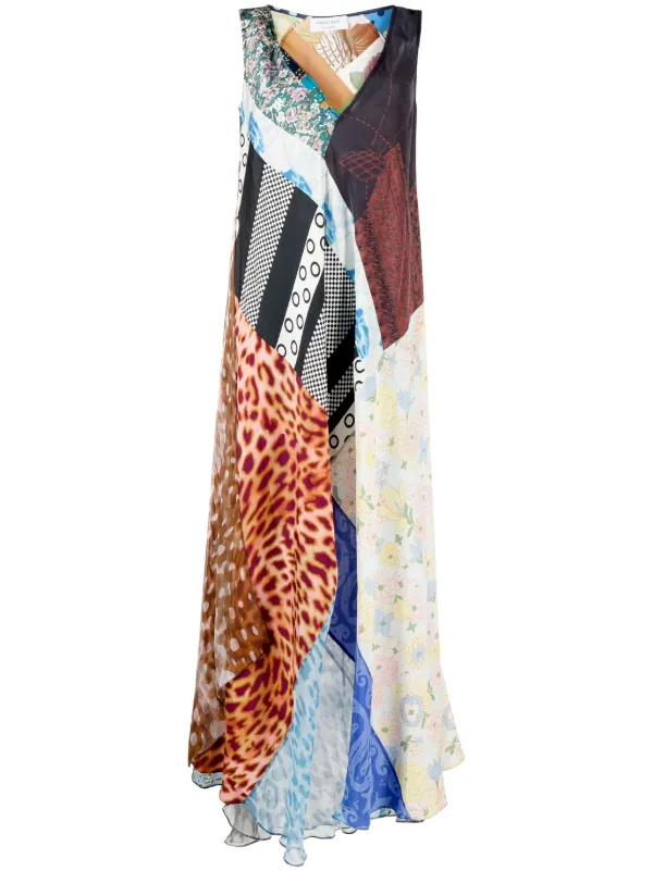 ワンピース MARINE SERRE Multicolor silk dress (D181SS23WUWOVSE0001 00) Marine Serre MARINE SERRE WOMAN Multicolor Silk Dress