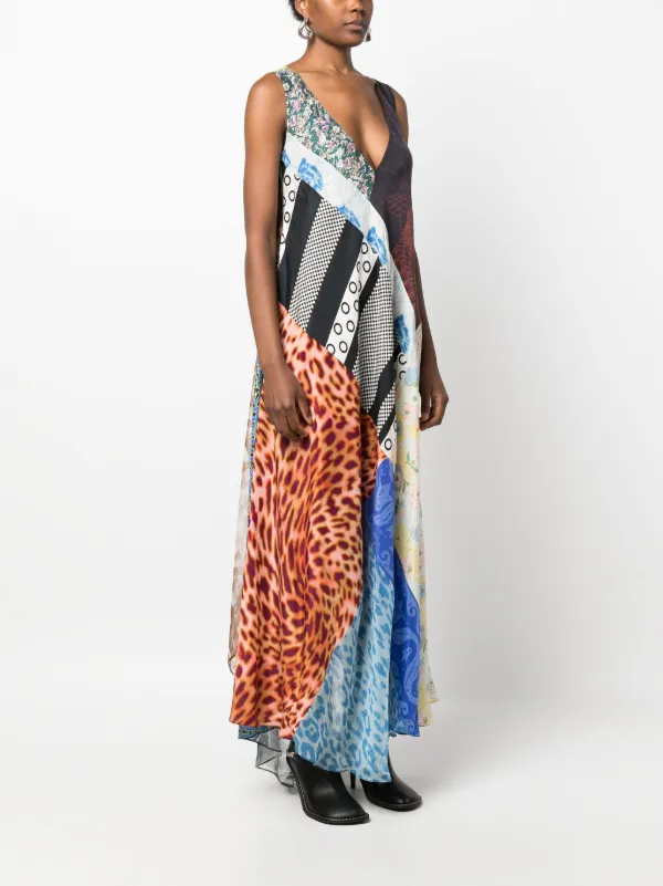 ワンピース Marine Serre Multicolor Silk Dress Regenerated Silk Scarves Long Fitted DreSS • Marine Serre