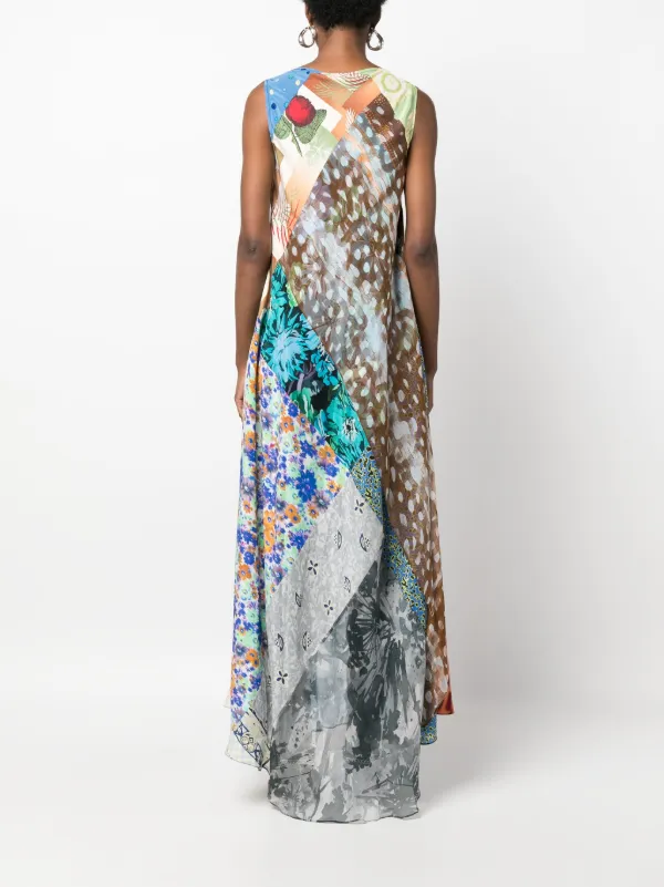 ワンピース Marine Serre Multicolor Silk Dress Marine Serre Regenerated Patchwork Silk Dress | Neutrals